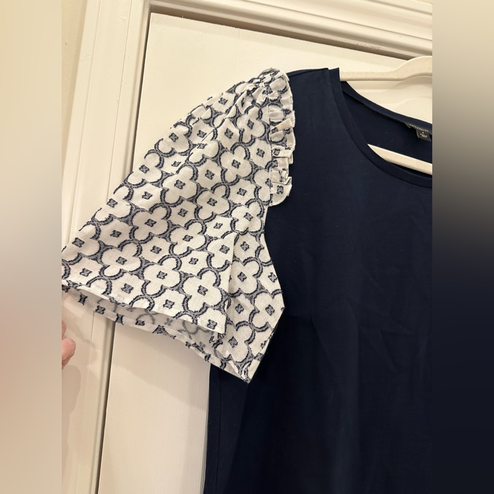 Ann Taylor Factory Mixed Media Navy Top M - Picture 2 of 6